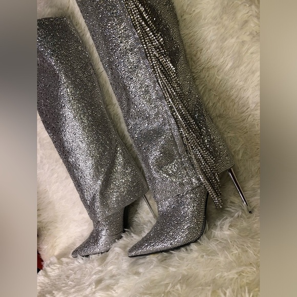 Steve Madden Silver Women's Boots Sanya Rhinestone Fringe Knee High Boot 6M NWOT - Picture 12 of 13